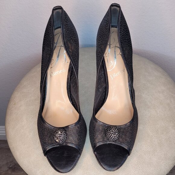 J. Renee Genette Black Mesh Peep Toe Pumps – Size 12 – Worn Once - Picture 2 of 10